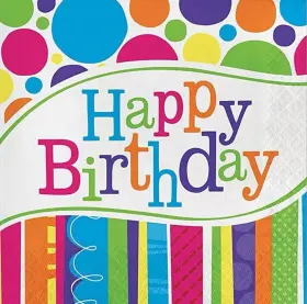 Creative Converting 039938060800 Bright And Bold Happy Birthday Lunch Napkins 16 Ct Multi-color