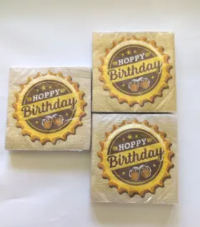 Creative Converting 039938389871 Papper Art- Hoppy Birthday Beers And Cheers Beverage Napkins Set Of 3 Made In Usa