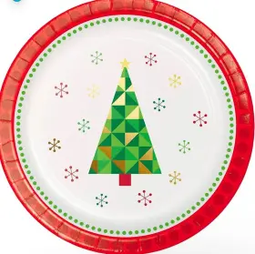 Creative Converting 039938607227 Fractal Christmas Tree Dessert Plates 7 Inch Multi-color