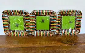 Creative Converting 073525949932 Realistic Spooky Spiders Striped Halloween Party 7 Inch Square Dessert Plates