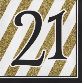 317538 Creative Converting Black And Gold 21st Birthday Lunch Napkins Paper 16 Pack Tableware