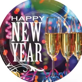 332139 Creative Converting New Year Party Pizzazz 7-inch Plates Paper 8 Per Pack Tableware Supplies