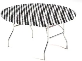 37297 Creative Converting Ceg Plastic Table Cover Black And White Check Round 60 Inch /elastic Corners