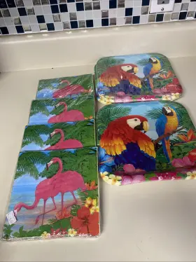 412447 Creative Converting Tropical Vacation Bird Beach Summer Luau Party 9 Inch Square Plates And Napkins