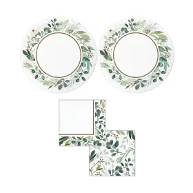 Creative Converting Party Creations 301637191322 Eucalyptus Plate And Napkin Bundle Dessert Plates 16 Beverage Napkins