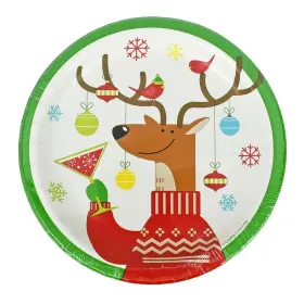 Creatveconverting 630194023181 Set Of 48 Reindeer Holiday Party Plates 6.87 Inch Small - Premium Strengt