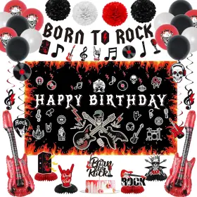 Iq0triq Crenics Rock And Roll Birthday Party Decorations - Happy Backdrop Born To R