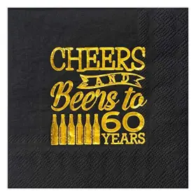 Crisky 743829136191 Cheers To 60 Years 60th Birthday Napkins Black And Gold Brithday Decoration