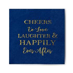 Crisky Npk003-bridal-blue-gold-100 Bridal Shower Napkins Disposable Cocktail 3ply Gold Foil Blue Paper Beve