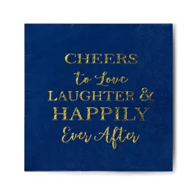 Npk003-bridal-blue-gold-100 Crisky Bridal Shower Napkins Disposable Cocktail 3ply Gold Foil Blue Paper Beve