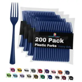 Crown Display 743795016978 Disposable Plastic 200 Pcs - Heavy Duty Cutlery Forks Navy