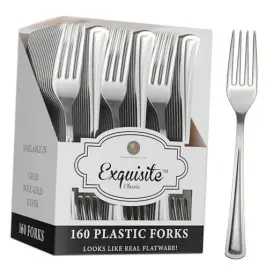 Crown Display 743795944486 160 Pack Plastic Forks Heavy Duty - Disposableware Plasticware Silver