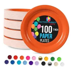 Crown Display 743795974162 Paper Plates Heavy Duty 100 Pcs Disposable 7 Inch Orange