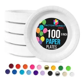 97411 Crown Display Party Solids Paper Plates Disposable Heavy Duty 9 Inch White
