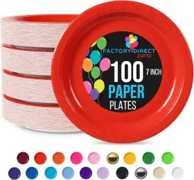 97551 Crown Display Exquisite Party Solids Red Paper Plates Disposable Heavy Duty 7 Inch Disposa