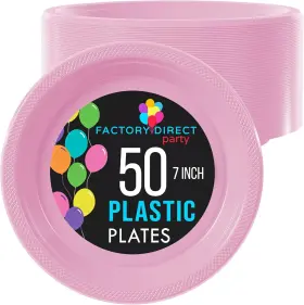 98318 Crown Display Exquisite 7 Inch. Dessert Plates Pink Plastic Disposable 50 Count P