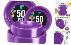 98419 Crown Display 9 And 7 Inch. Dinner Plates Combo - 100 Pack 50 Of Each Purple