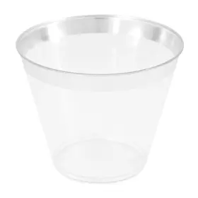 Crystal Ridge Tableware 198168506363 Premium Silver Rim Clear Plastic Cups 9 Oz. Reusable Drinking Cup Set Disp
