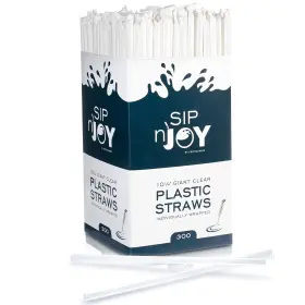 Crystal Ware 815797013689 Plastic Giant Jumbo Straws Individually Wrapped 10-1/4 Inch Long 300 Box Clea