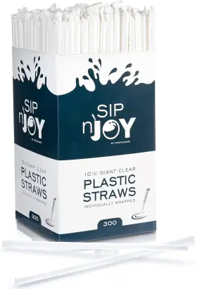 Gtwsc4300 Crystal Ware Plastic Giant Jumbo Straws Individually Wrapped 10 1/4 Inch 300 Box Clear