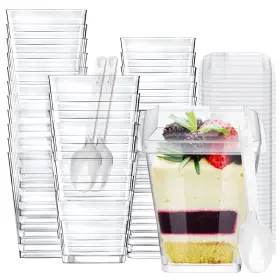 Crystry 070002250906 100 Pack 5 Oz Plastic Dessert Cups With Lids And Spoons Parfait Li