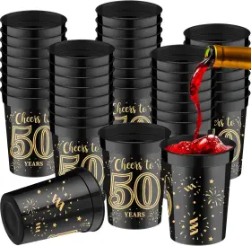 Cunhill 313057222296 40 Pack 50th Birthday Cups Cheers To 50 Years Party Gold And Black