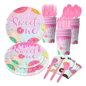 Cunxi 710329471428 Donut Sweet One Birthday Party Decorations Tableware Girl - Pink First
