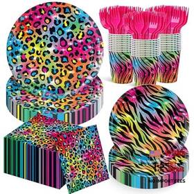 Cutedog 774536549462 120pcs Neon Birthday Party Supplies Sparkly Splatter Paper Rainbow Leopard