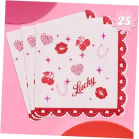 Q1lov4 Cxin Lucky In Love Napkins - 3-ply 25 Pcs Pink Pony Club Bachelorette Casino