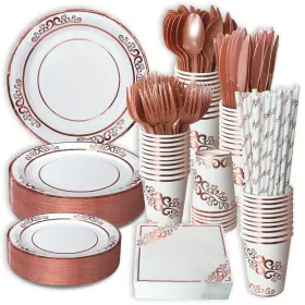 Ycxcj-js-00 Cyxnslh 480 Pieces Paper Rose Gold Disposable Dinnerware Set For 60 Guests 120