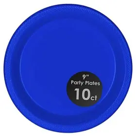 D-cn90321-1pks-fba 810035599390 10 Large Plastic Plates Heavy Duty 9 Inch Colored Dinner Blue