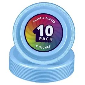 D-cn90327-1pks-fba 810035599345 10 Large Plastic Plates Heavy Duty 9 Inch Colored Dinner Light Blue