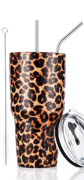D S 611056677780 30oz Leopard Tumbler Stainless Steel Insulated Travel Mug 30 Ounces