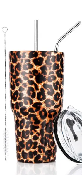 D S 611056677780 30oz Leopard Tumbler Stainless Steel Insulated Travel Mug 30 Ounces