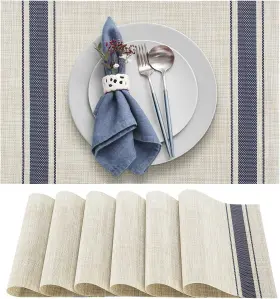 8541943336 Dachui Placemats Set Of 6 Soft And Elegant Woven Vinyl 6pcs Blue Stripes
