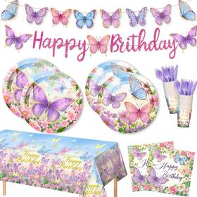 Daidle Bb0019 Unicorn Birthday Party Supplies Kit Banner Tableware For 24 Guests