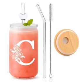 Damconme 750250966006 Monogrammed Gifts For Women 16oz Custom Initial Glass Cup 16 Ounces White