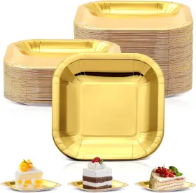 Dandat 445002683623 100 Pack 7 Inch Paper Plates Appetizer Square Disposable Cake