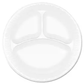 3-compartment Dart 445048683632 Concorde Non-laminated Foam Plastic Plates 9 Inch In White 500 P