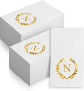 Napkin-13 Datyiiha 200 Pack Monogrammed Disposable Napkins Gold Foil Letter N Guest Initial