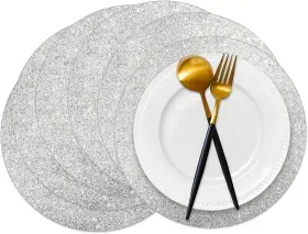 Placemats-002 Datyiiha 50 Pieces Silver Glitter Paper Place Mats 11.5 Inch X