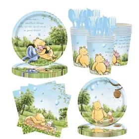 Z177 Dayimg 175pcs Blue Winnie Baby Shower Decorations Pooh Paper Plates And Napkins Cups