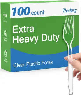 Dealusy 313044155187 100 Count Extra Heavy Duty Clear Plastic Forks Disposable Bpa-free Heat Resist