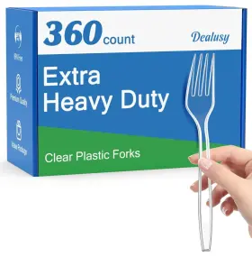 Dealusy 645656277545 360count Extra Heavy Duty Clear Plastic Forks Disposable Bpa-free Heat Resistant