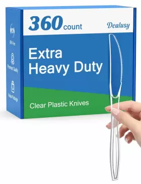 Dealusy 645656277552 360 Count Extra Heavy Duty Clear Plastic Knives Disposable Bpa-free Solid