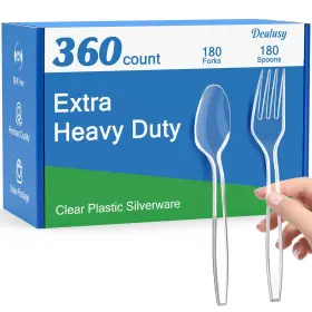 Dealusy 645656277705 360 Count Extra Heavy Duty Clear Plastic Forks And Spoons 180 &