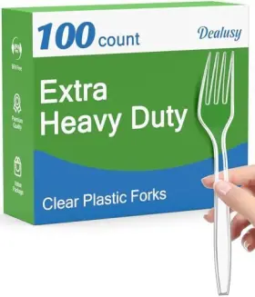 Dealusy 645656277712 100 Count Extra Heavy Duty Clear Plastic Forks Disposable Bpa-free