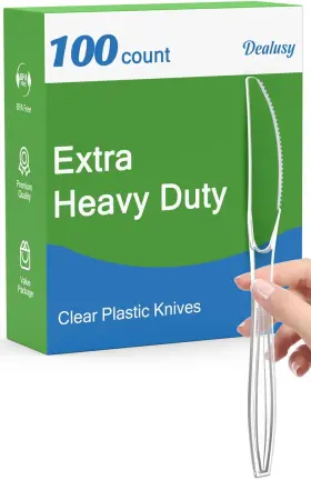 Dealusy 645656277729 100 Count Extra Heavy Duty Clear Plastic Knives Disposable Bpafree H