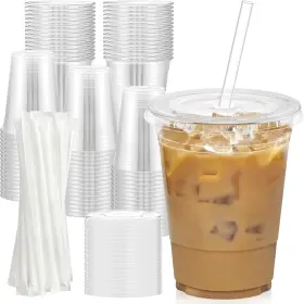 Dealusy 726084044203 100 Pack - 16 Oz Clear Plastic Cups With Lids And Straws Sturdy Food Safe Ice