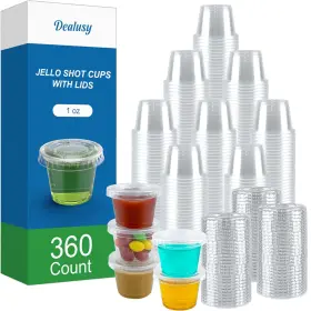 Dealusy 784300797845 360 Set 1 Oz Jello Shot Cups With Lids Sturdy And Food Safe Disposable Plastic